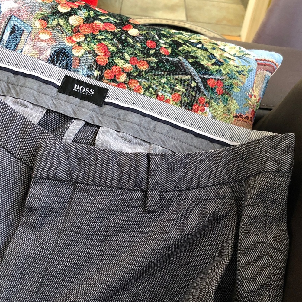 Boss Gray Textured Dress Trousers